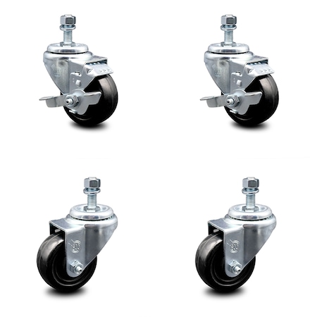 Service Caster 3.5 Inch Hard Rubber Wheel Swivel 1/2 Inch Threaded Stem Caster Brakes SCC, 2PK SCC-TS20S3514-HRS-121315-2-TLB-2
